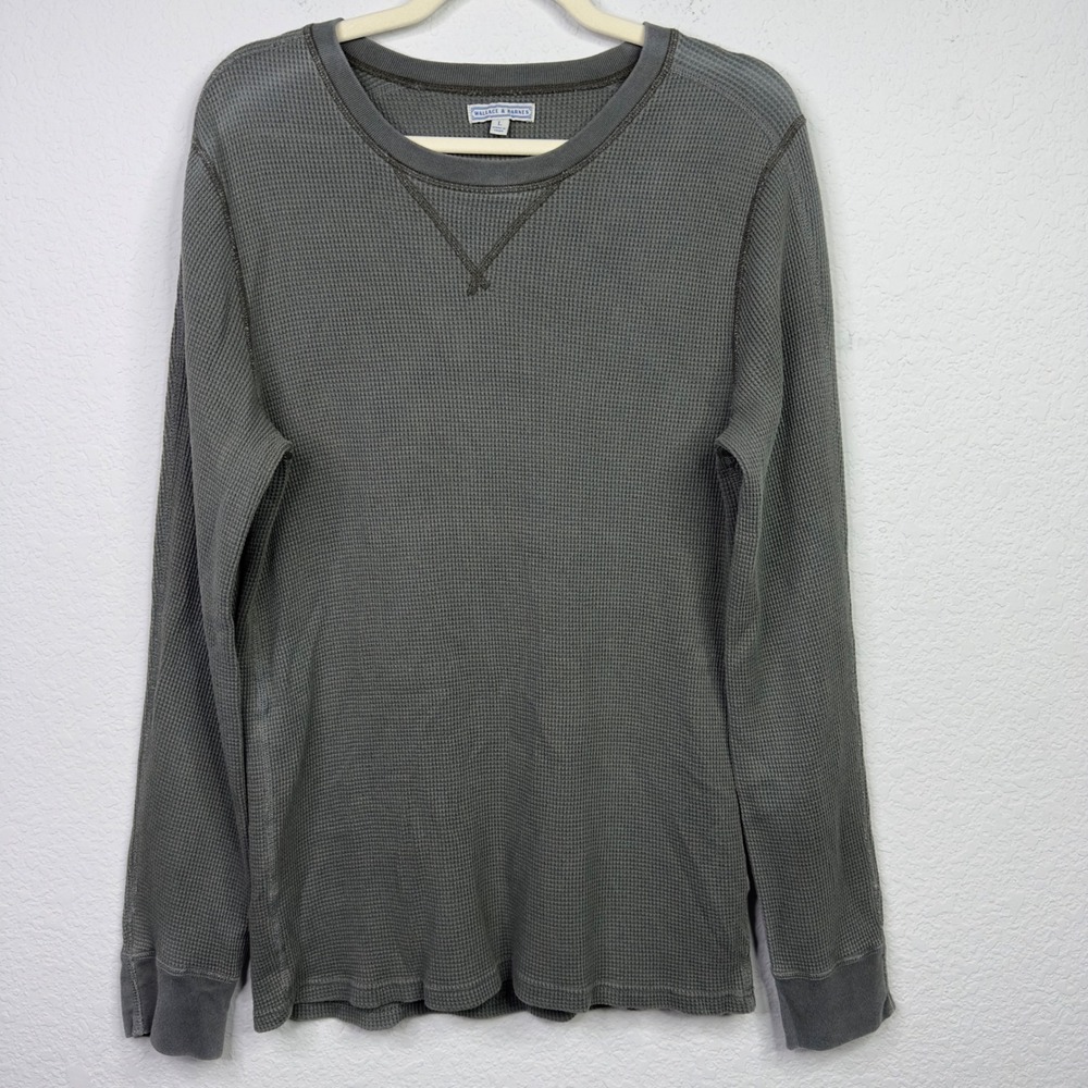 Wallace & Barnes Waffle Knit Shirt Mens L‎ Grey Long Sleeve Crew Thermal Grunge